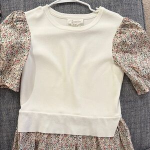 Anthropologie White Floral Puff Sleeve Blouse